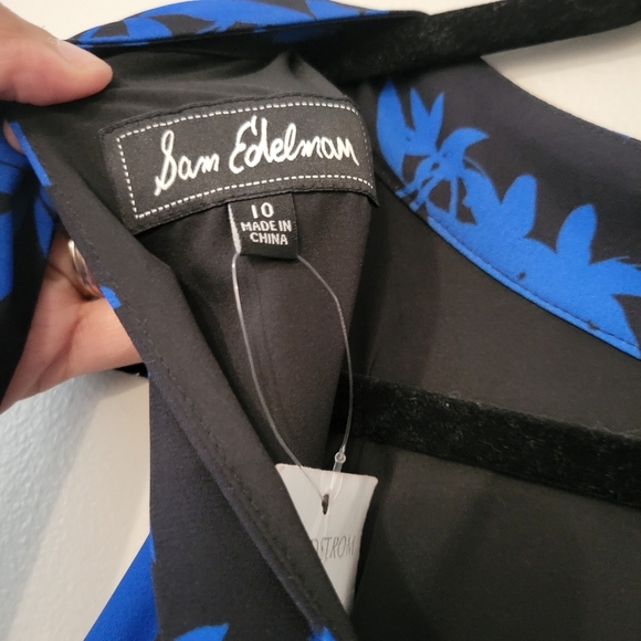 Sam Edelman Floral Blue Tie-Neck Sleeveless Tiered Midi Dress. Size 10 - Picture 8 of 12